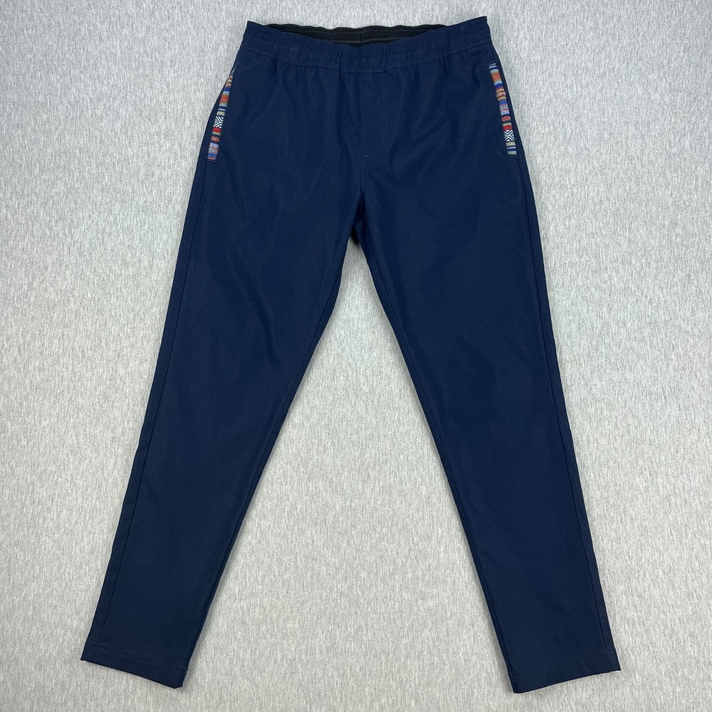 Wowie Pants Mens M Navy Blue Aztec Woven Pockets Tapered Elastic Waist Lounge